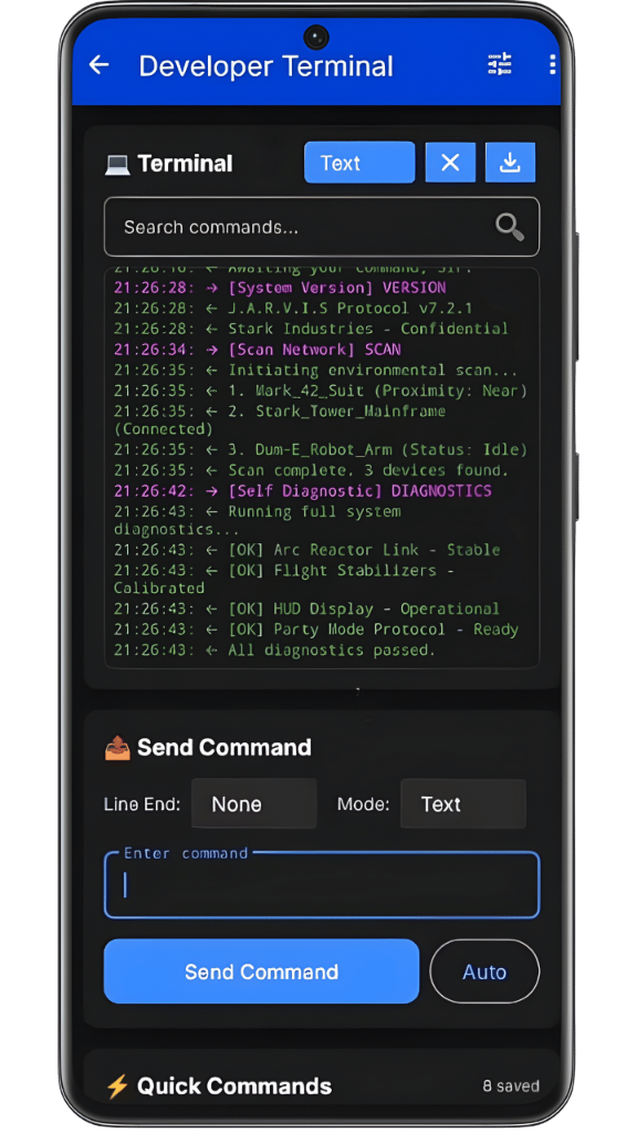 Smart BLE Hub - Developer terminal with command logging